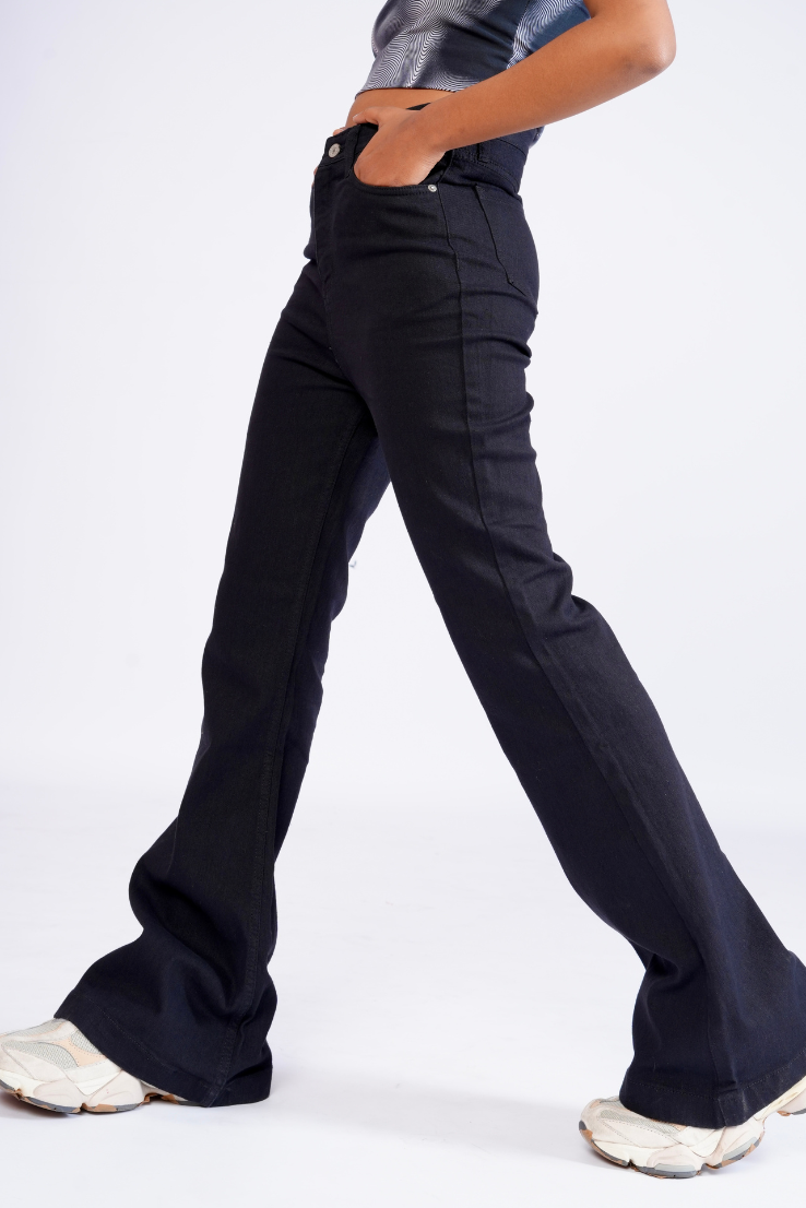 Black high rise flare fit jeans