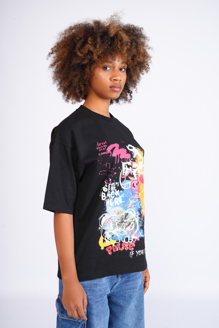 Graffiti inspired black Women t shirt