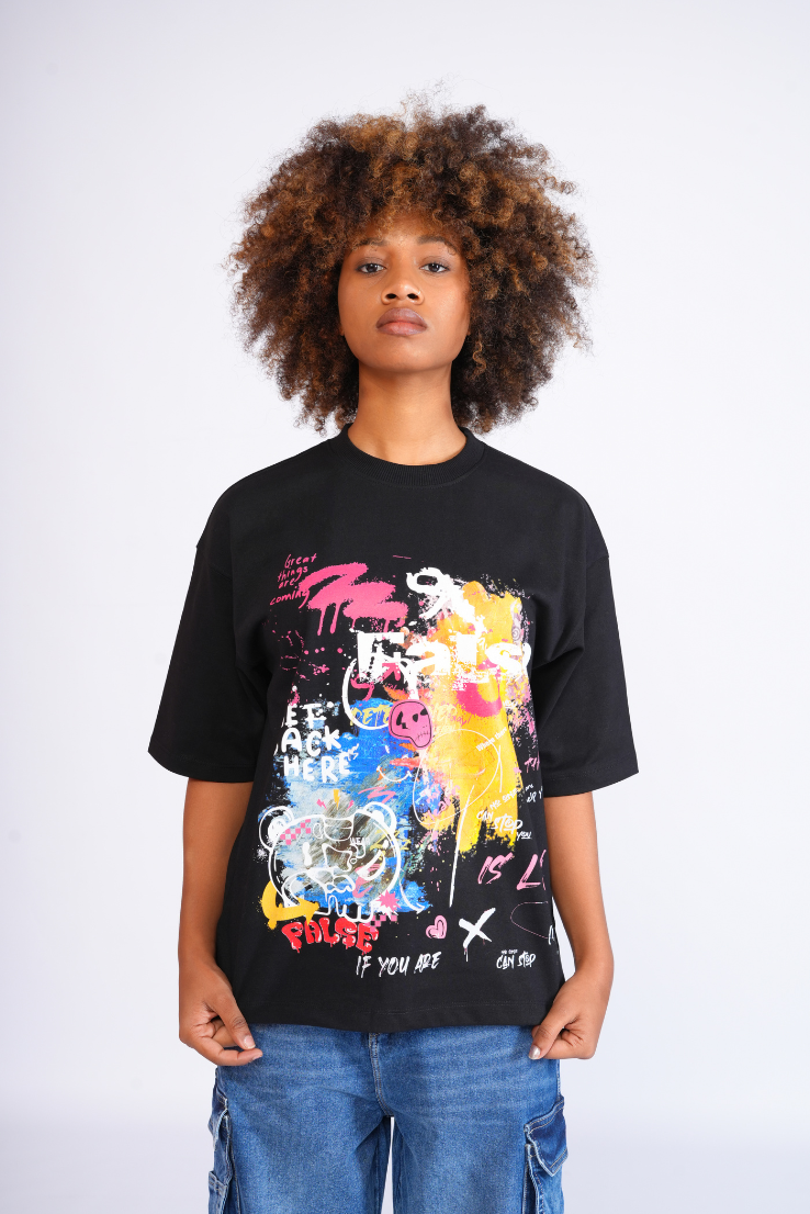 Graffiti inspired black Women t shirt