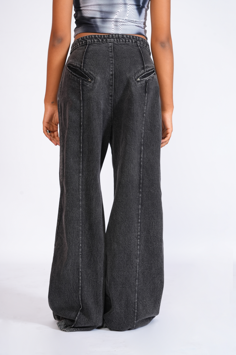 High rise solid wide leg jeans