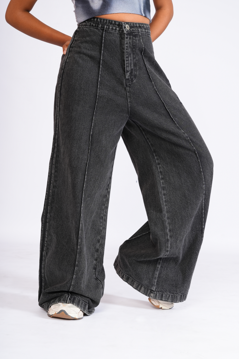 High rise solid wide leg jeans