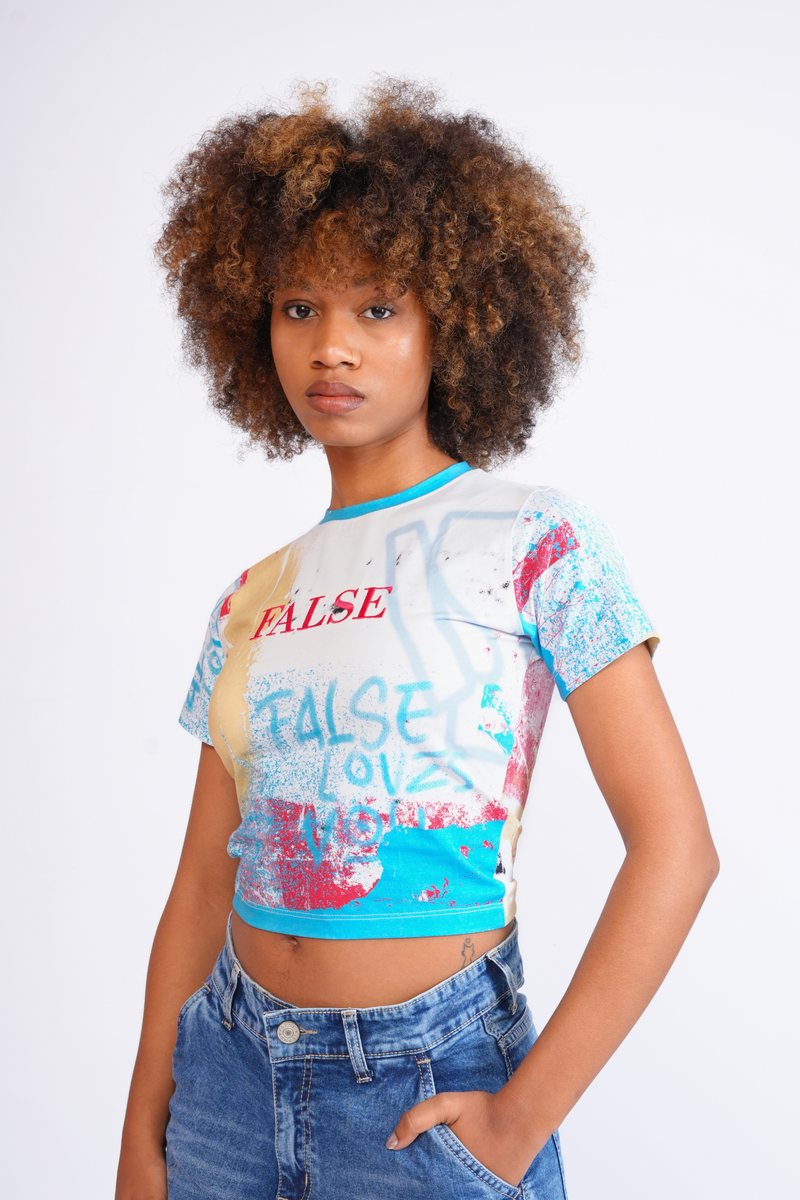 False spray graffiti baby tee