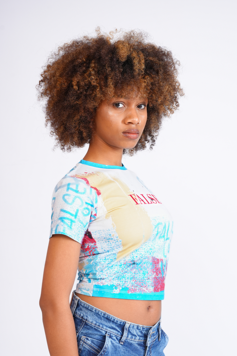 False spray graffiti baby tee