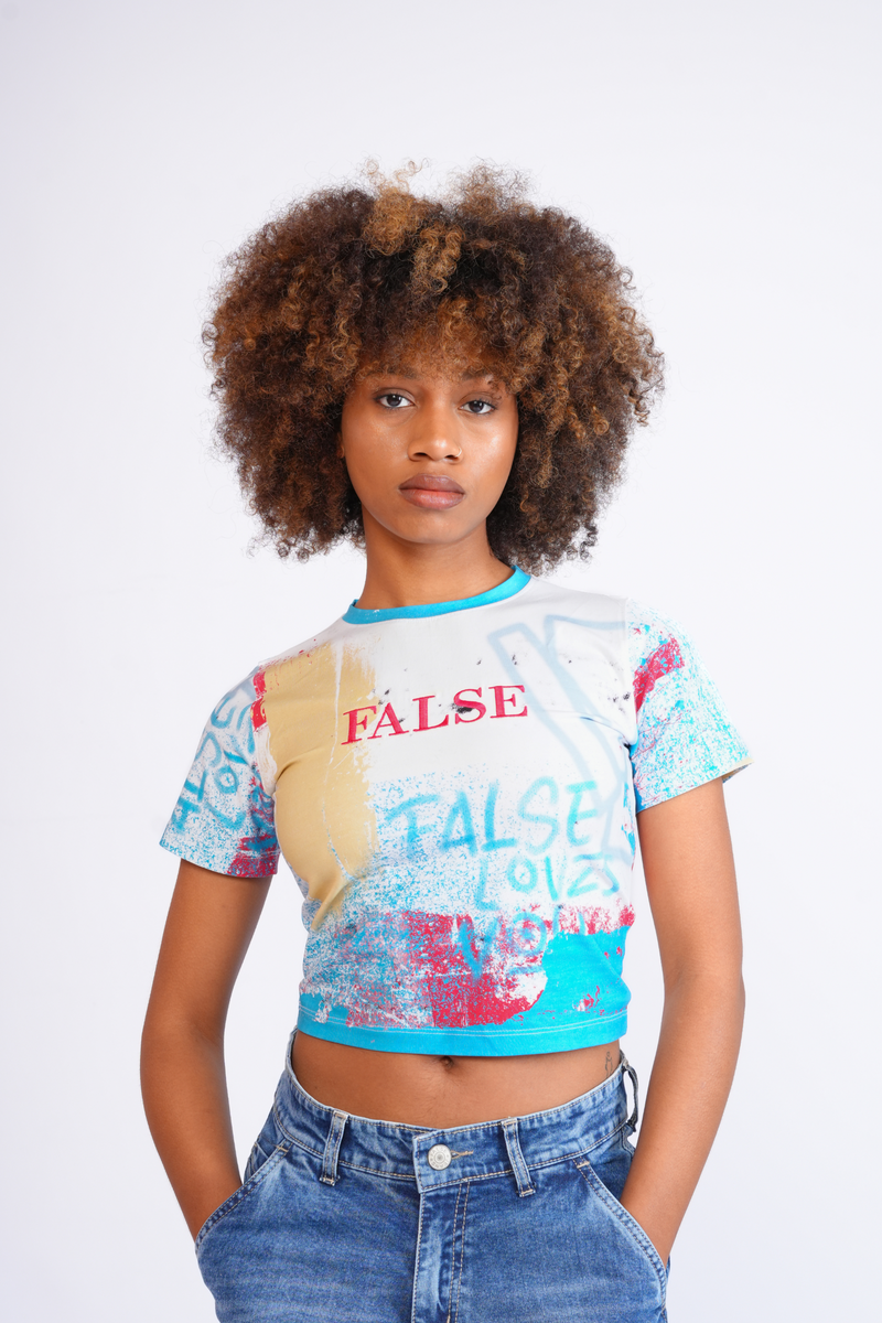 False spray graffiti baby tee