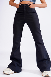 Black high rise flare fit jeans