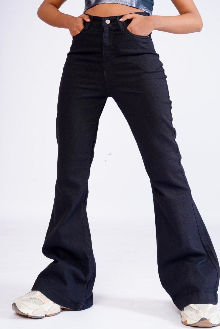 Black high rise flare fit jeans